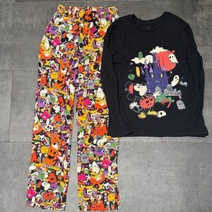 Disney Black Halloween Mickey & Friends Pajama Set with Colorful Print